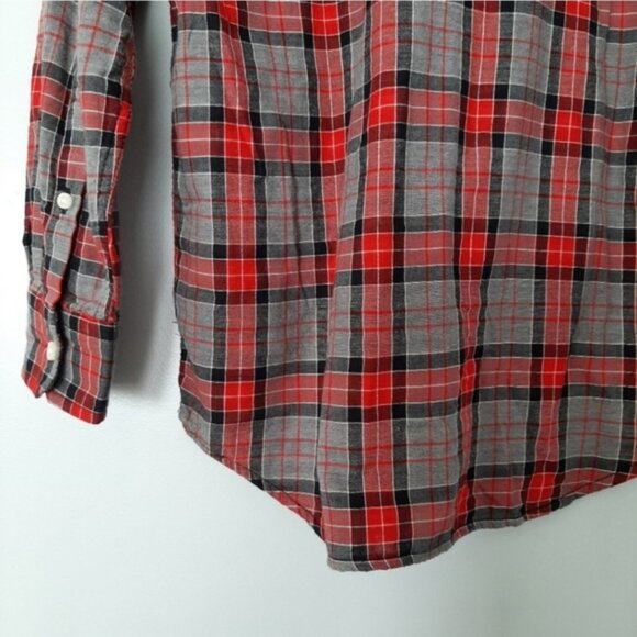 GAP Utility Sleeve Lined Plaid Button-Up Shirt Top Red Gray Kids Youth Sz XL - Picture 13 of 15